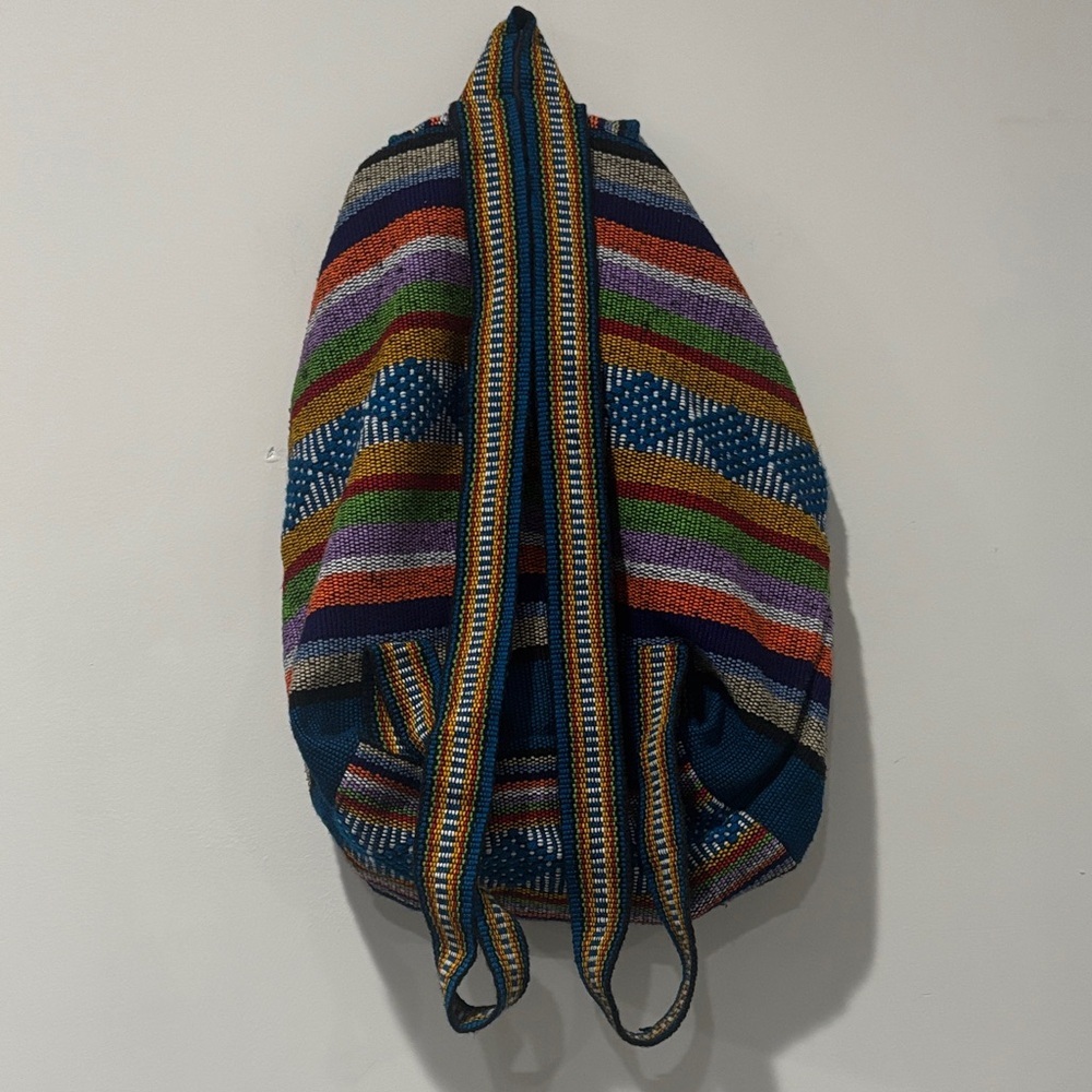 Pinzon Aztec Woven Drawstring Boho Hippie Colorful Backpack - Picture 5 of 10